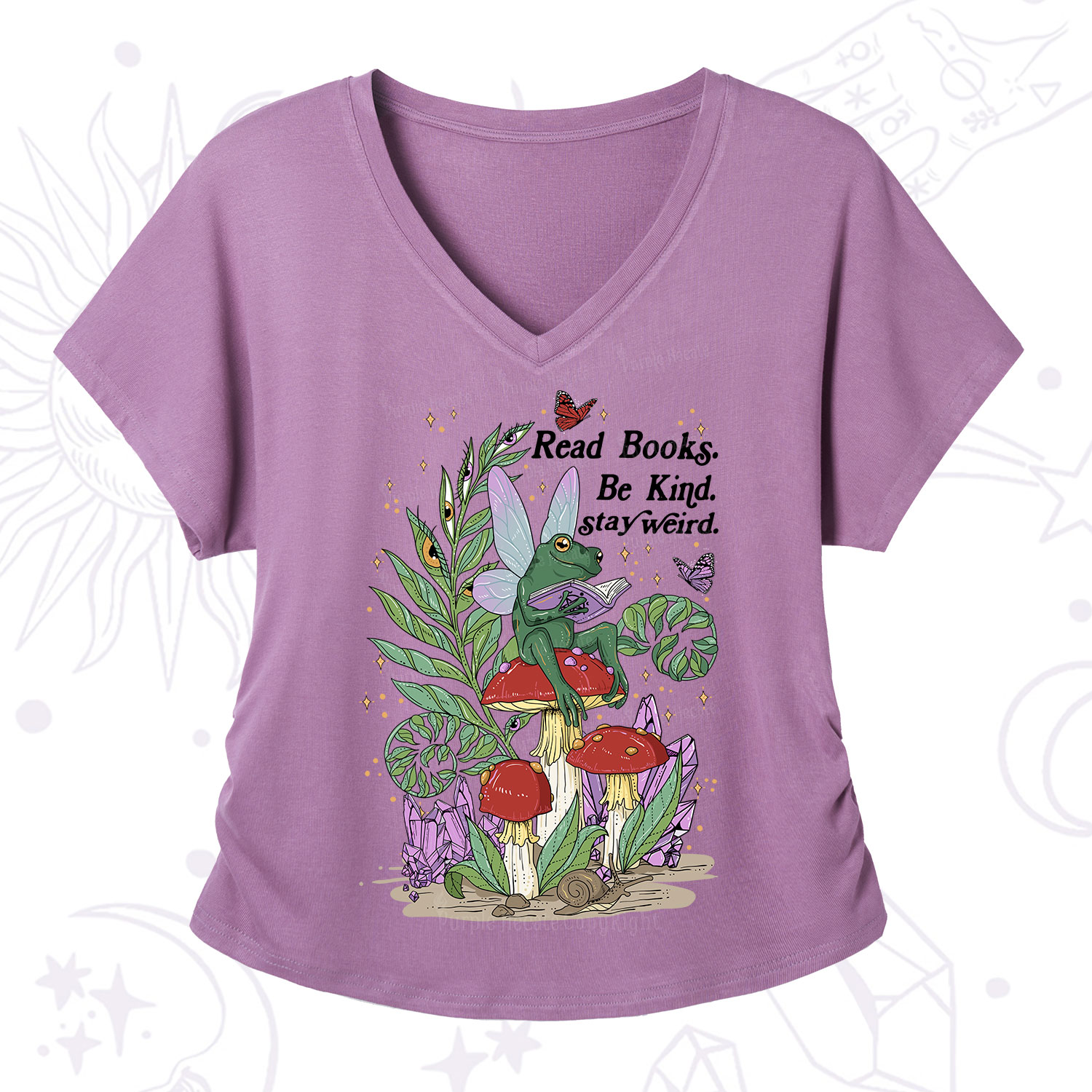 Purplehecate Read Books Be Kind Stay Weird V-Neck T-Shirt