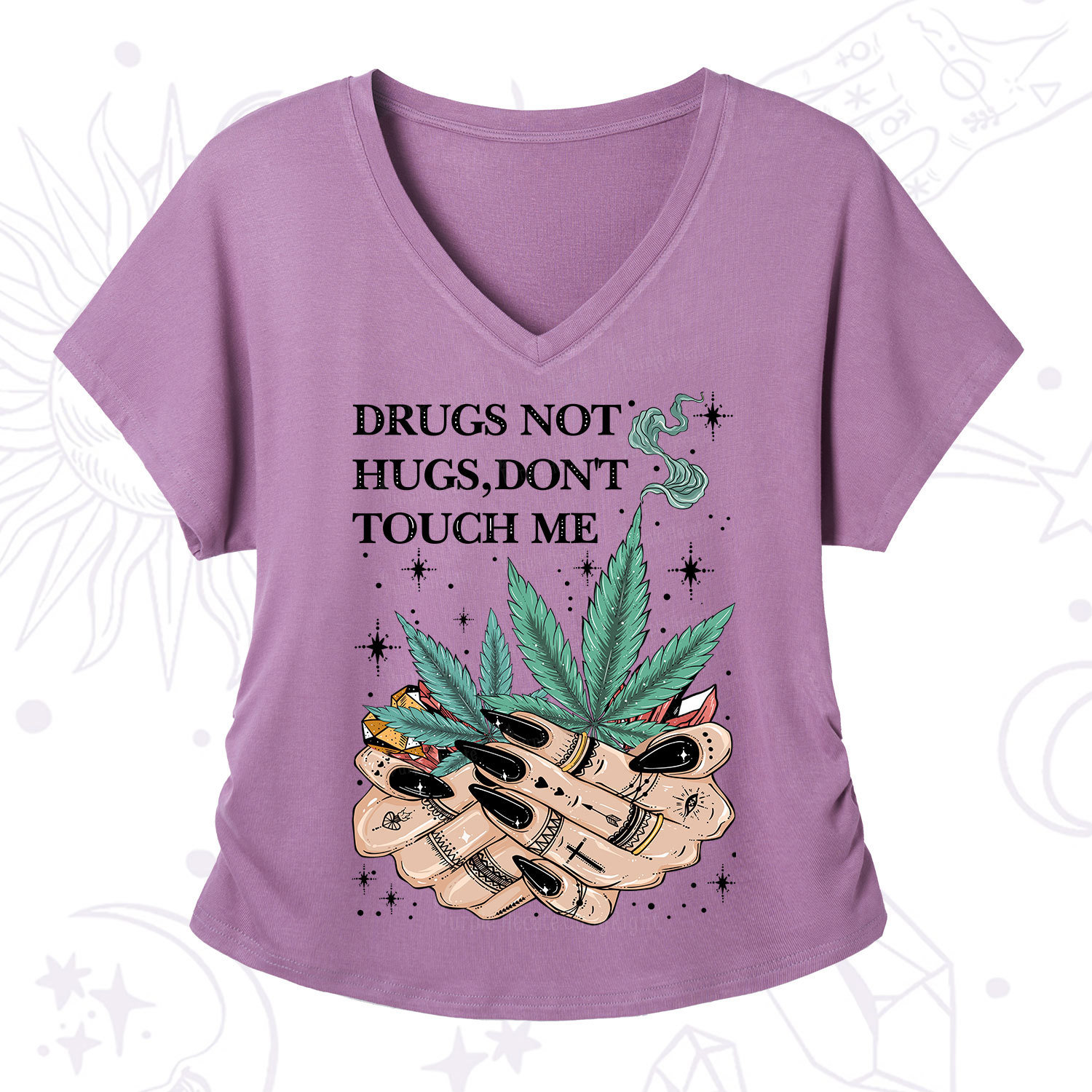 Purplehecate Drugs Not Hugs V-Neck T-Shirt