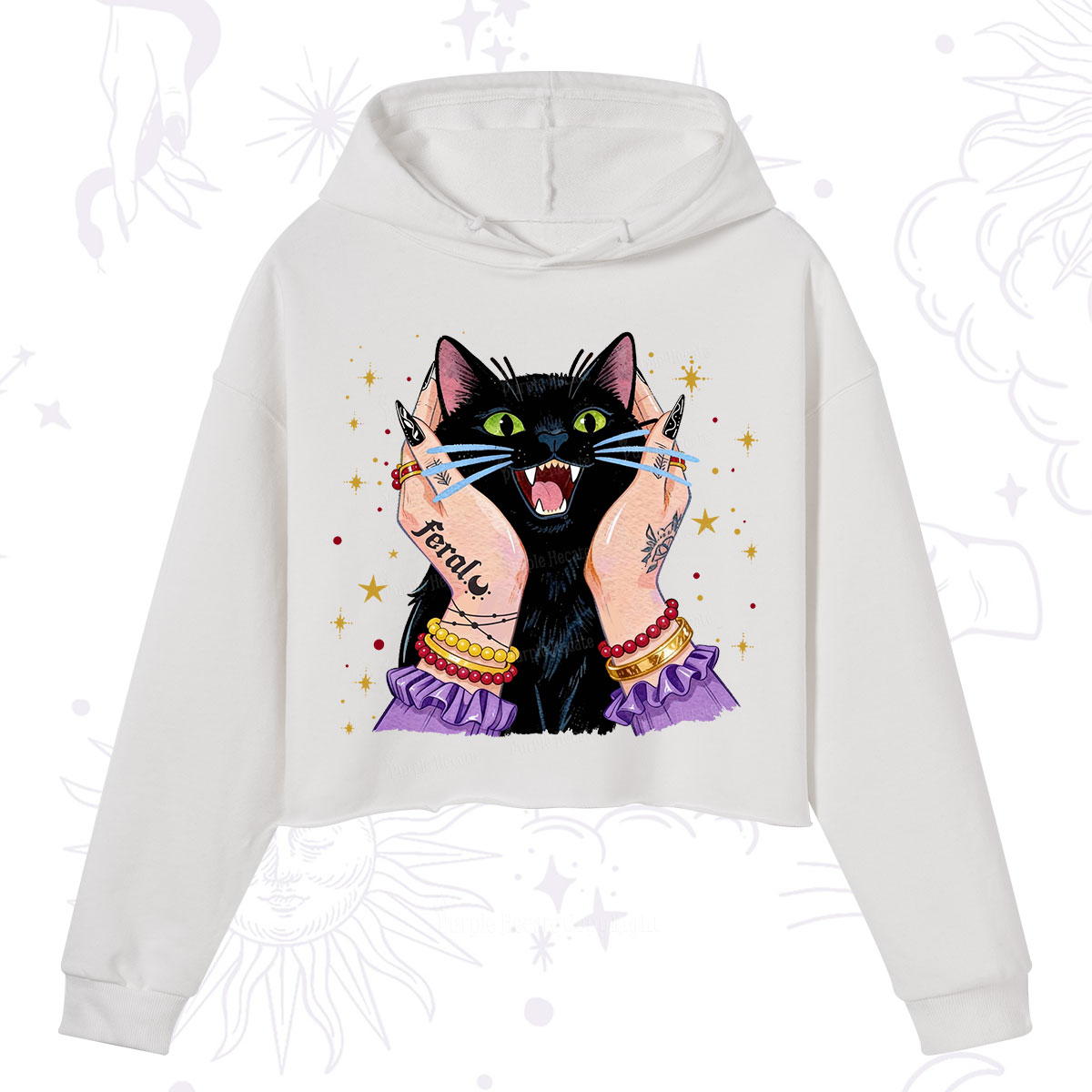 Purplehecate Feral Cat Magic Crop Hoodie