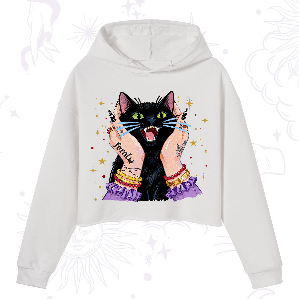 Purplehecate Feral Cat Magic Crop Hoodie