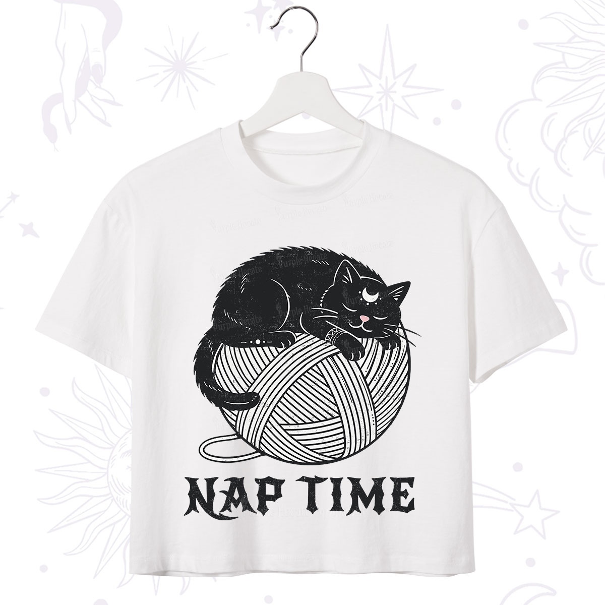 Purplehecate Nap Time Cat Crop T-Shirt