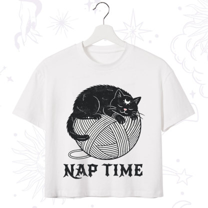 Purplehecate Nap Time Cat Crop T-Shirt