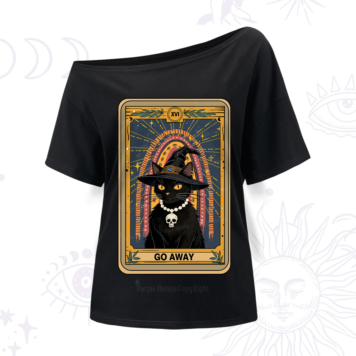 Purplehecate The Go Away Cat Tarot One Shoulder T-Shirt