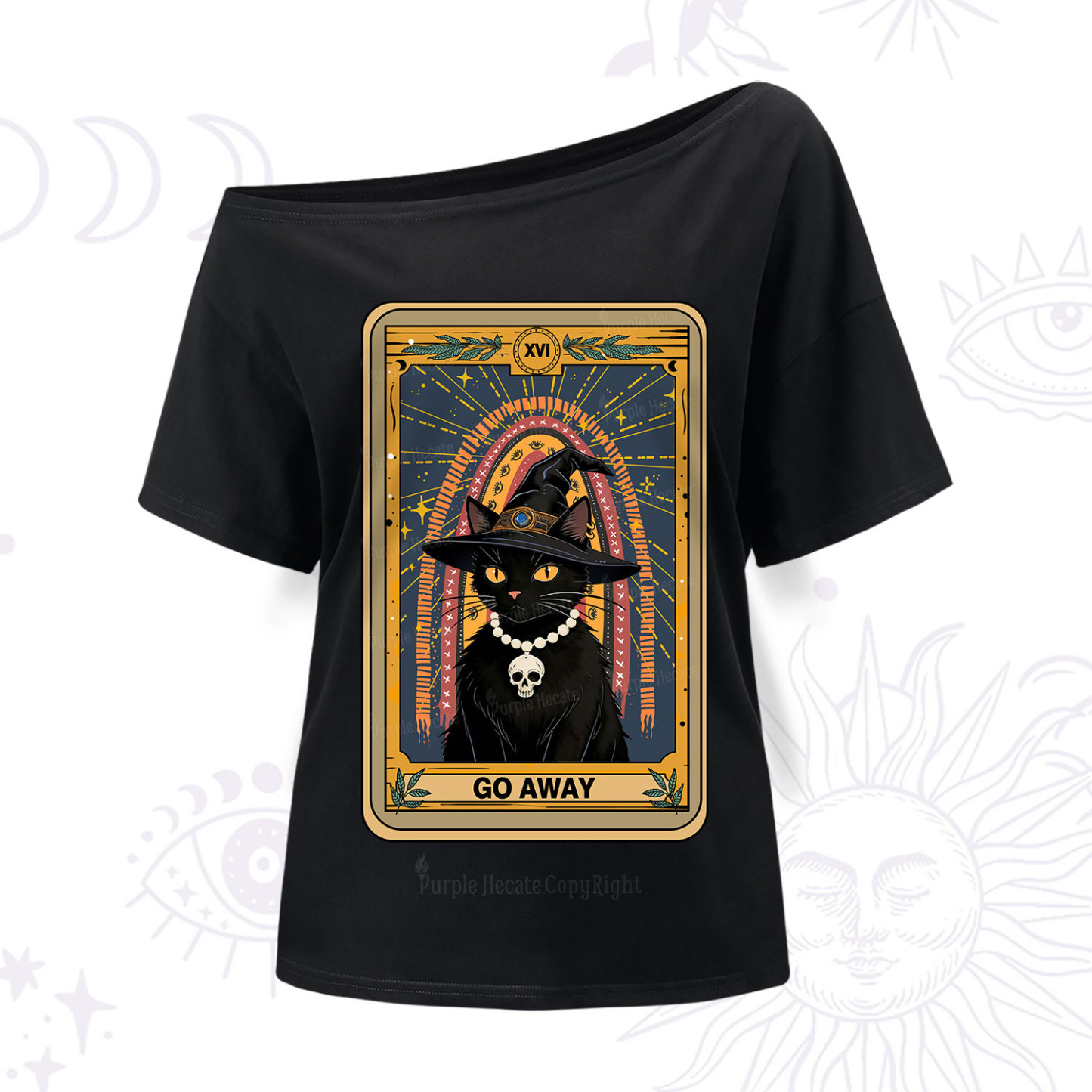 Purplehecate The Go Away Cat Tarot One Shoulder T-Shir