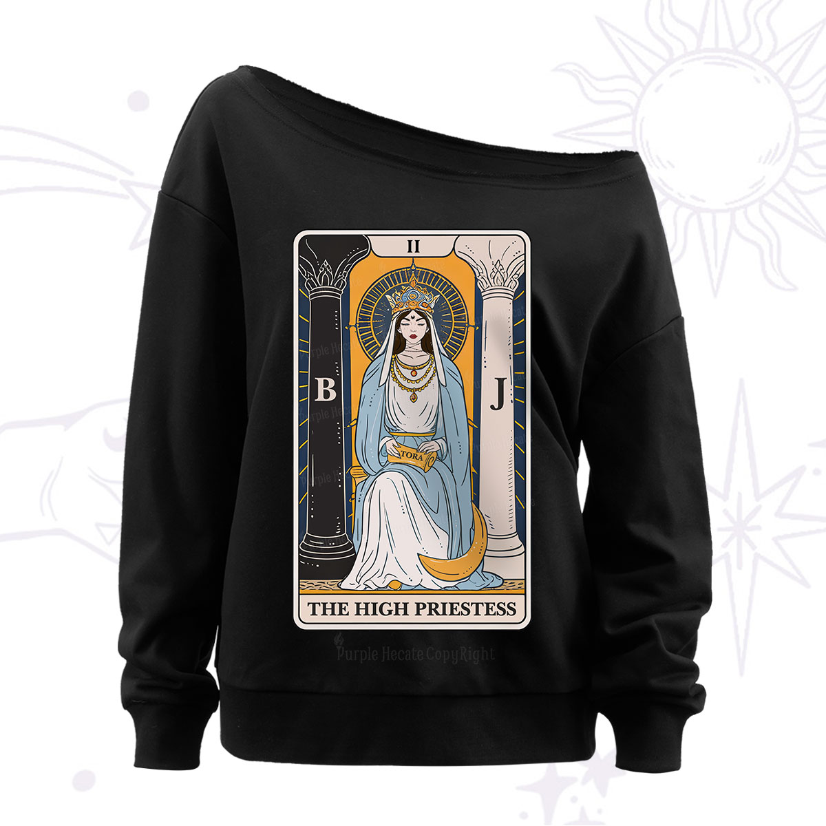 Purplehecate The High Priestess Tarot Card Off The Shoulder Sweatshirt