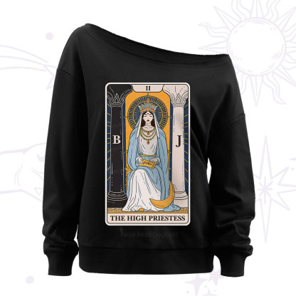 Purplehecate The High Priestess Tarot Card Off The Shoulder Sweatshirt