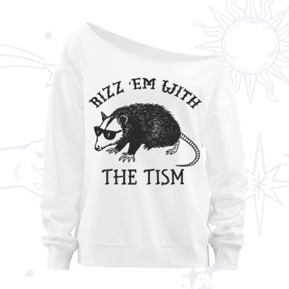 Purplehecate Rizz Em With The Tism Opossum Off The Shoulder Sweatshirt