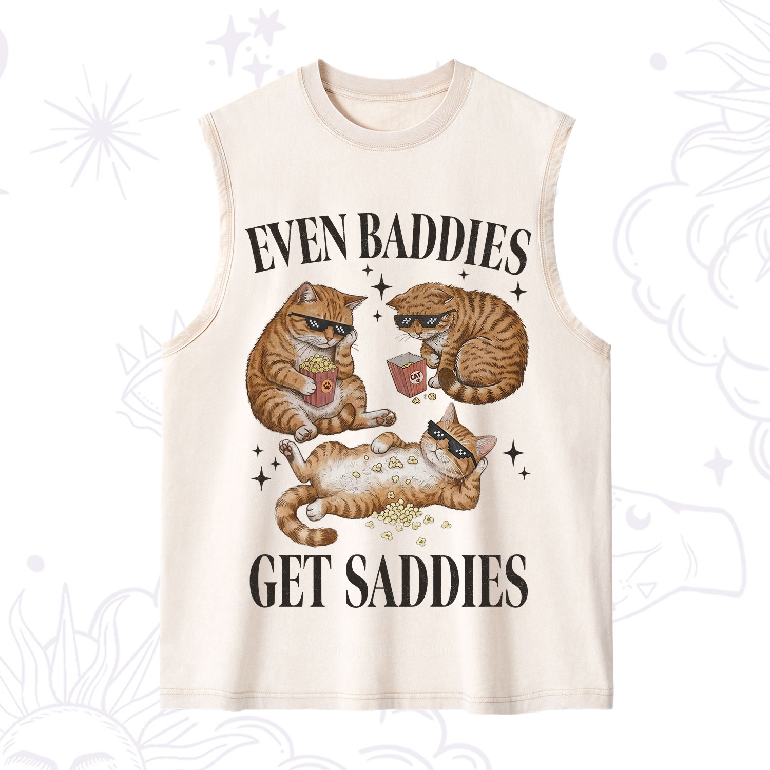 Purplehecate Even Baddies Get Saddies Funny Cat Washed Tank