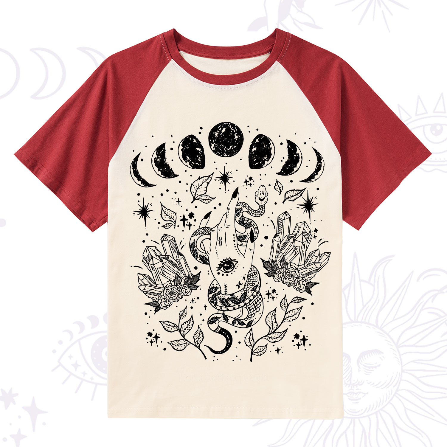 Purplehecate Reach For The Moon Raglan Short Sleeve T‑Shirt