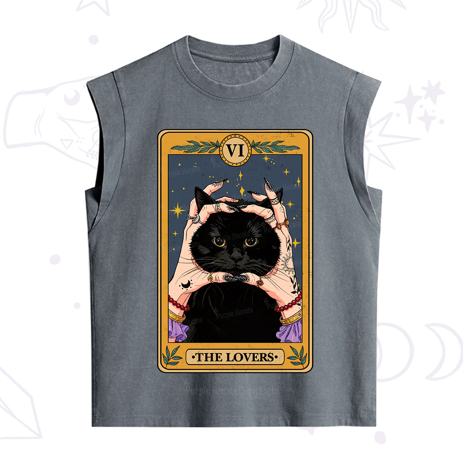 Purplehecate Black Cat The Lovers Tarot Card Vintage Washed Tank