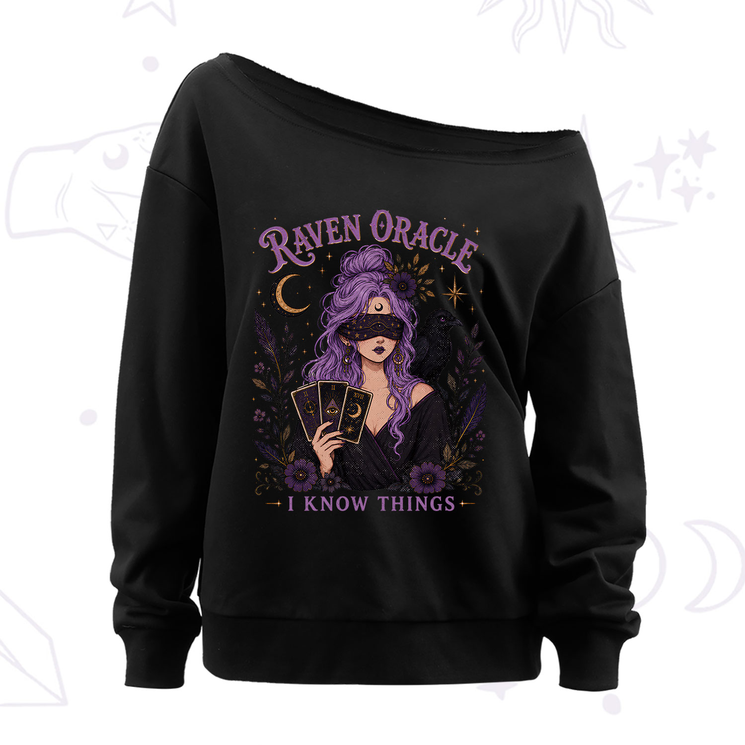 Purplehecate Raven Oracle I Know Things Witchy Off The Shoulder Sweatshirt