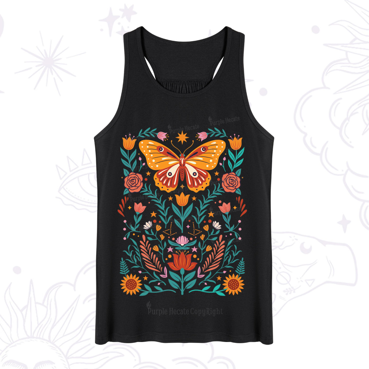 Purplehecate Boho Colorful Celestial Butterfly Tank