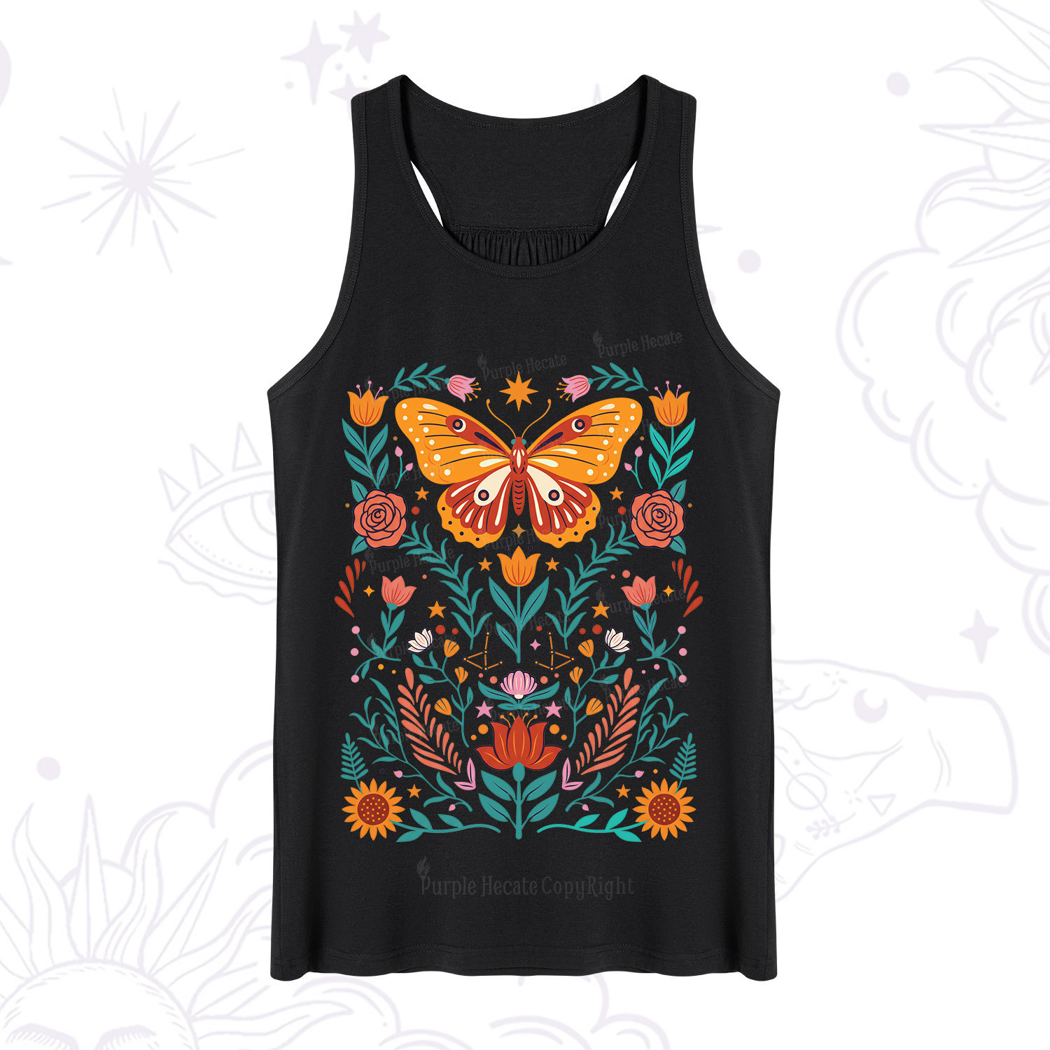 Purplehecate Boho Colorful Celestial Butterfly Tank