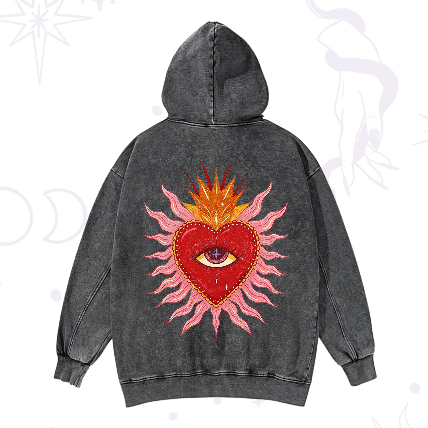 Purplehecate Sacred Flame Heart Washed Hoodie