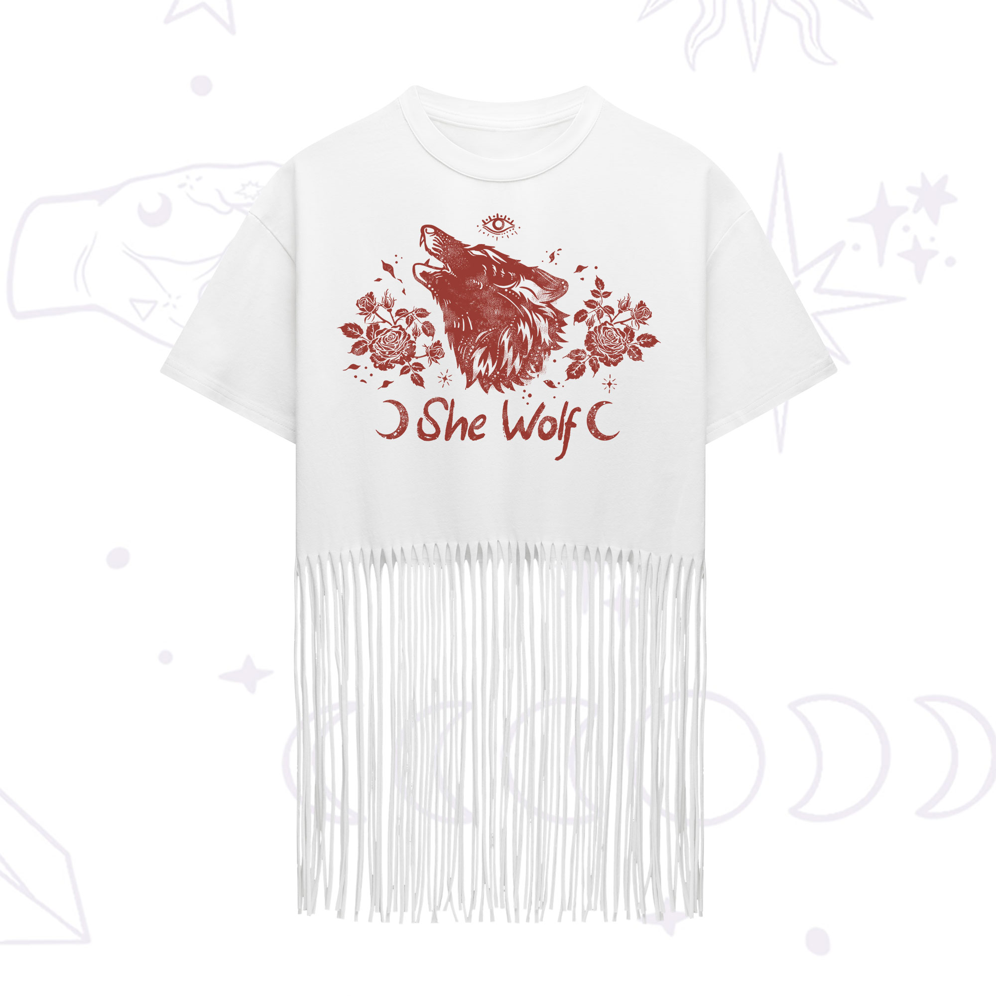 Purplehecate She Wolf Fringe Hem T-Shirt