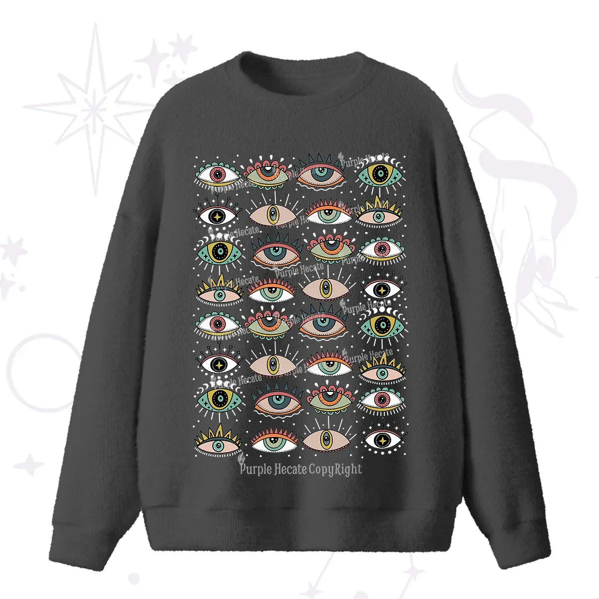 Purplehecate Evil Eye Pattern Fuzzy Ugly Sweater