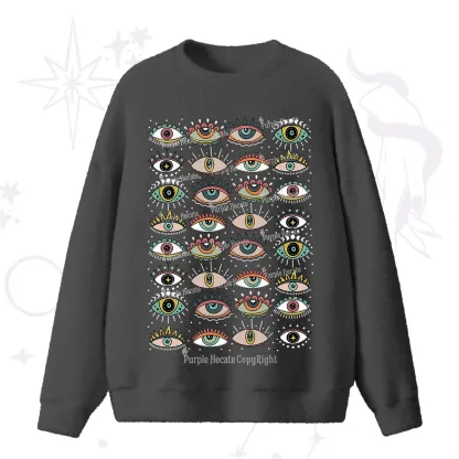 Purplehecate Evil Eye Pattern Fuzzy Ugly Sweater