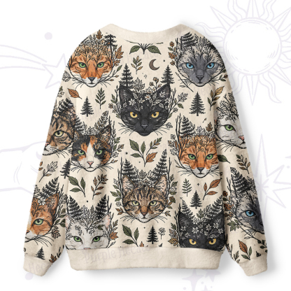 Purplehecate Enchanted Forest Cat Faces Ugly Cardigan Sweaters