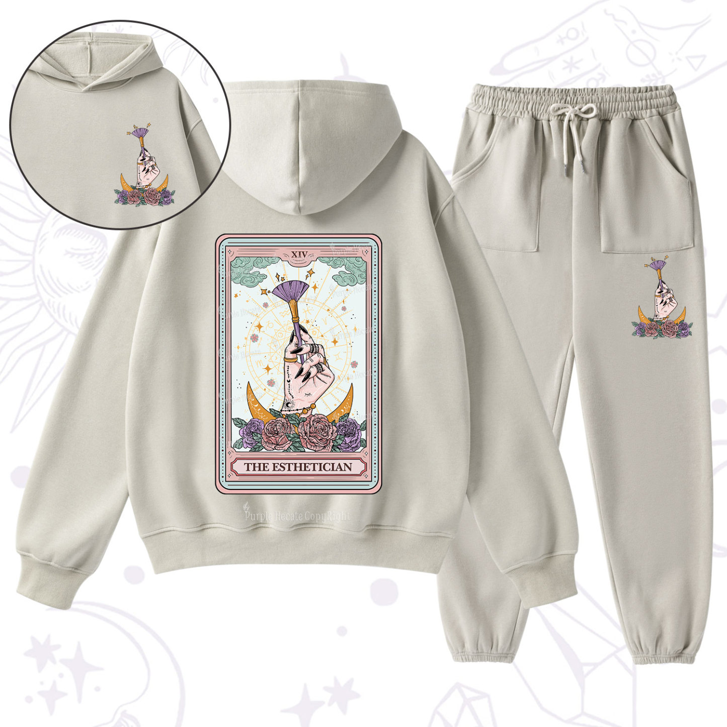 Purplehecate The Esthetician Tarot Card Fleece Hoodie Suit