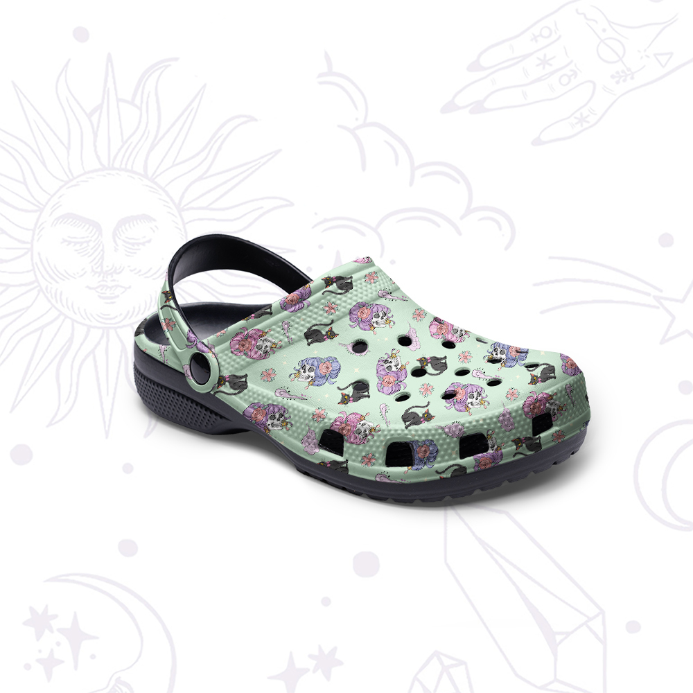 Purplehecate Magical Cat Skeleton Mom Rubber Clogs