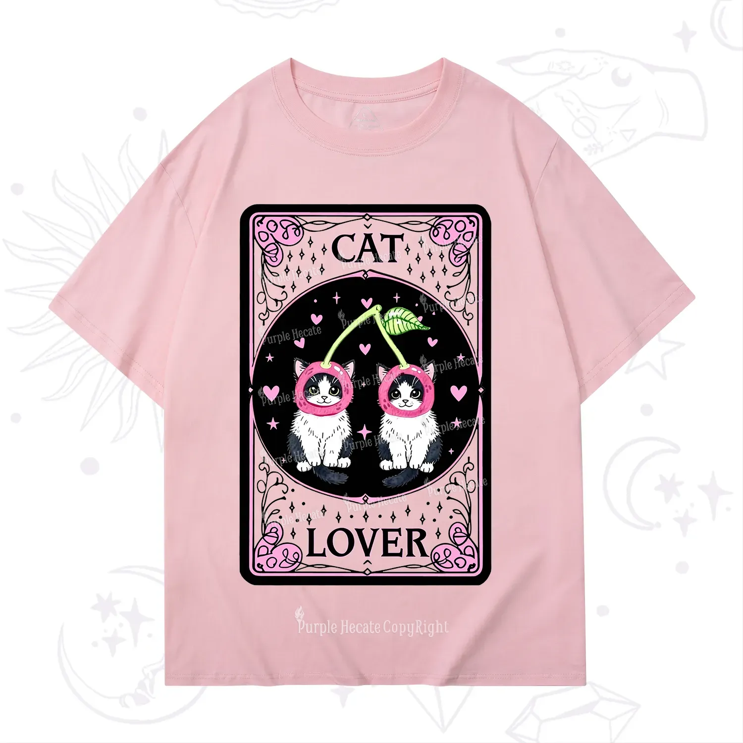 Purplehecate The Lovers Cherry Cat Tarot T-Shirt