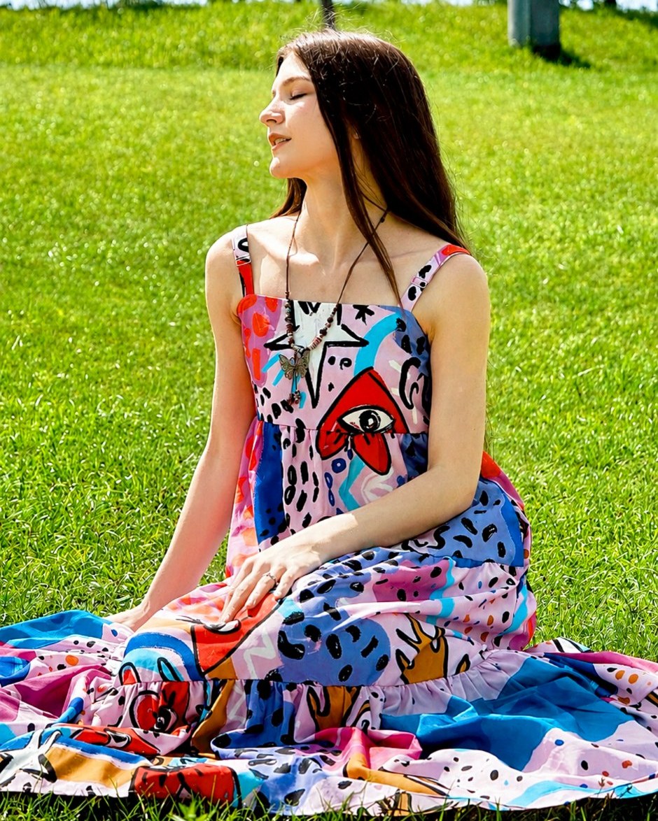 Purplehecate Cosmic Love Eyes Graffiti Wide Straps Maxi Dress