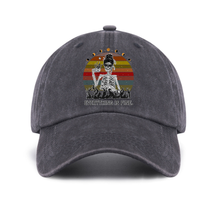 Purplehecate Everything Is Fine Skeleton Baseball Cap