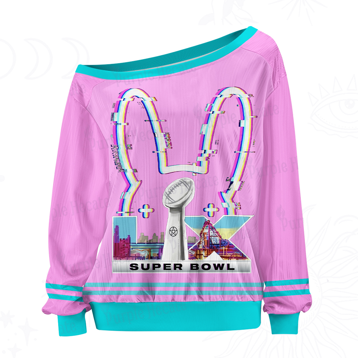 Purplehecate Neon Bunny Beats No.94 Off The Shoulder Graphic Jersey