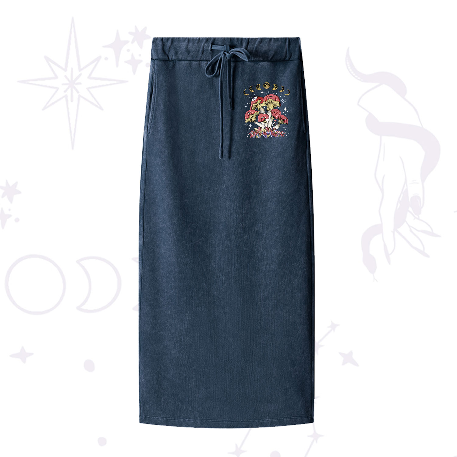 Purplehecate Magic Mushroom Washed Drawstring Long Skirt