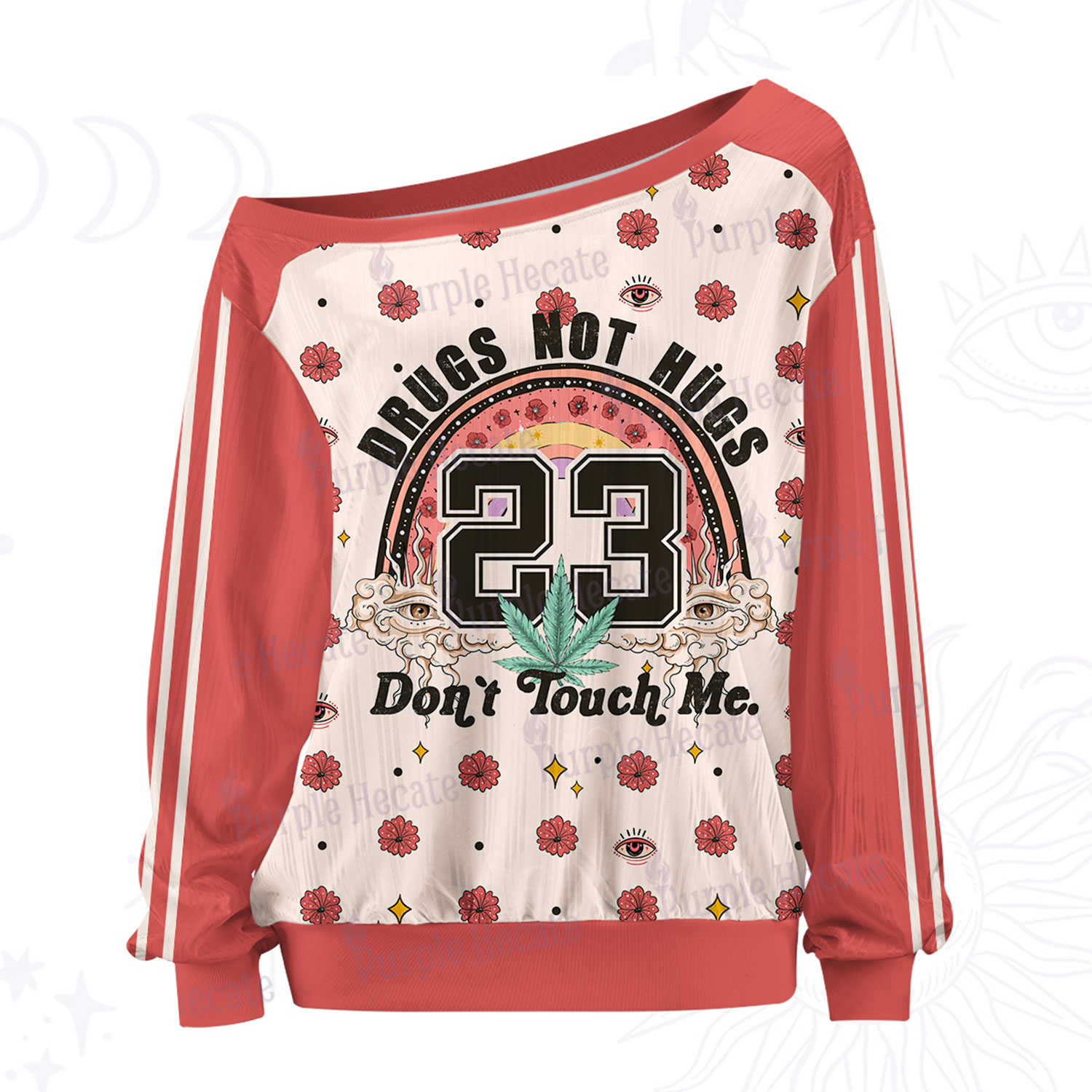 Purplehecate Drugs Not Hugs Don't Touch Me Off The Shoulder Graphic Jersey