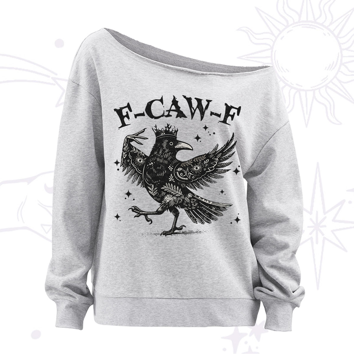 Purplehecate F-caw-f Funny Crow Off The Shoulder Sweatshirt