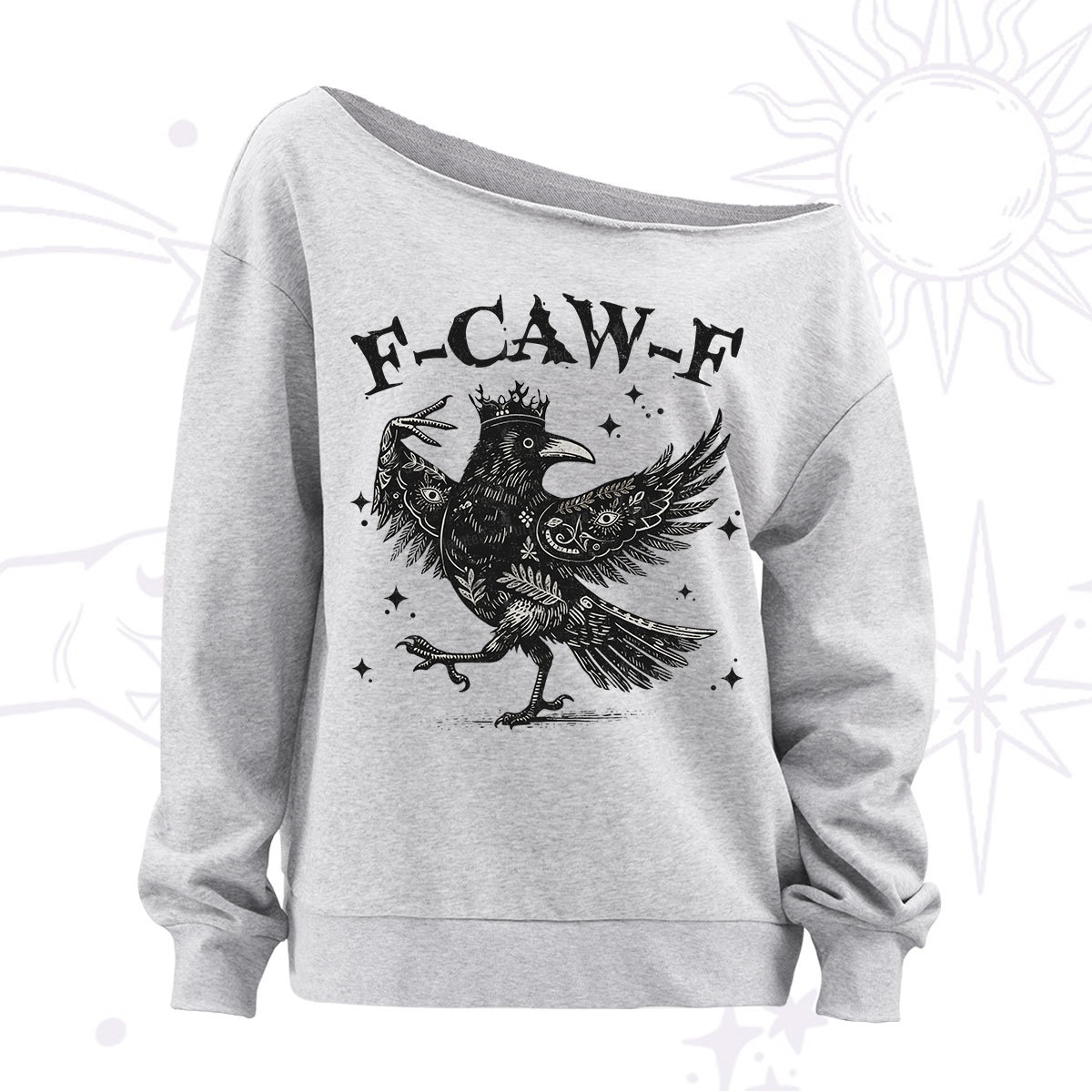 Purplehecate F-caw-f Funny Crow Off The Shoulder Sweatshirt