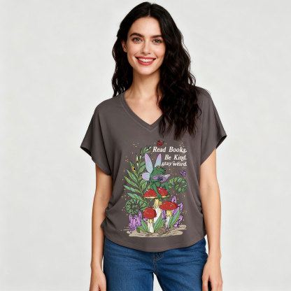 Purplehecate Read Books Be Kind Stay Weird V-Neck T-Shirt
