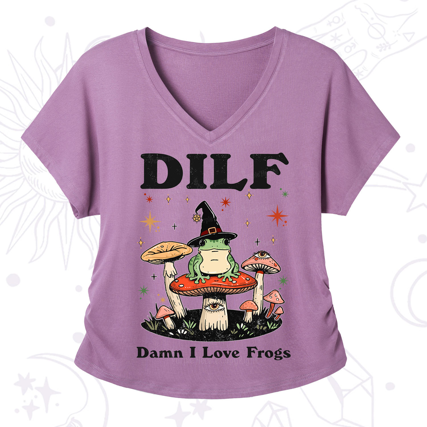 Purplehecate Dilf Damn I Love Frogs V-Neck T-Shirt