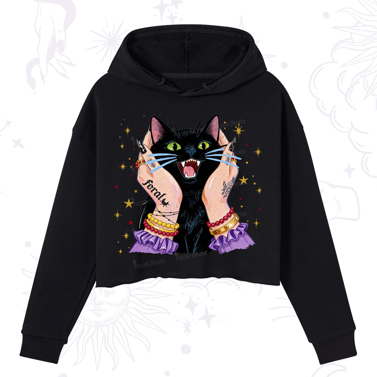 Purplehecate Feral Cat Magic Crop Hoodie