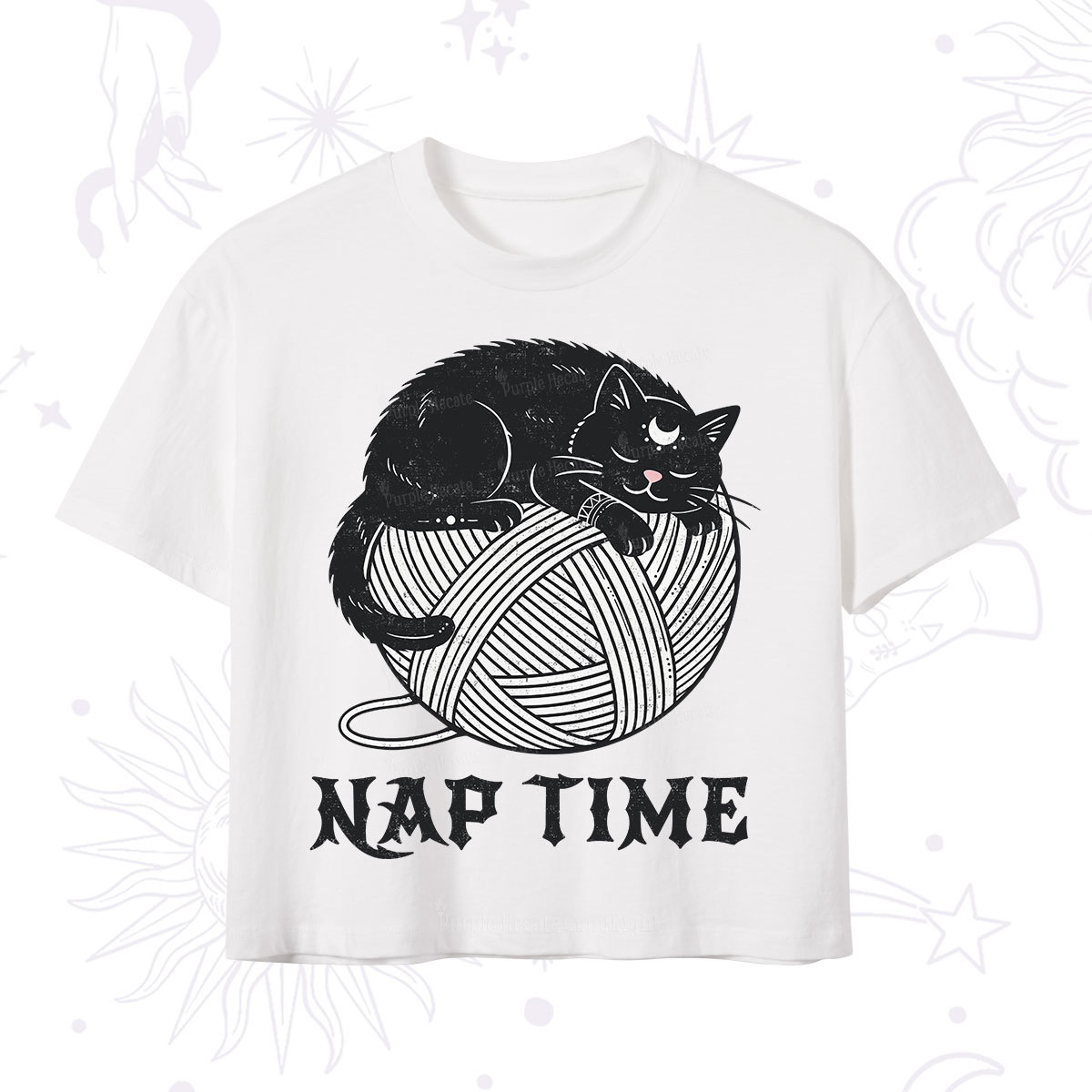 Purplehecate Nap Time Cat Crop T-Shirt