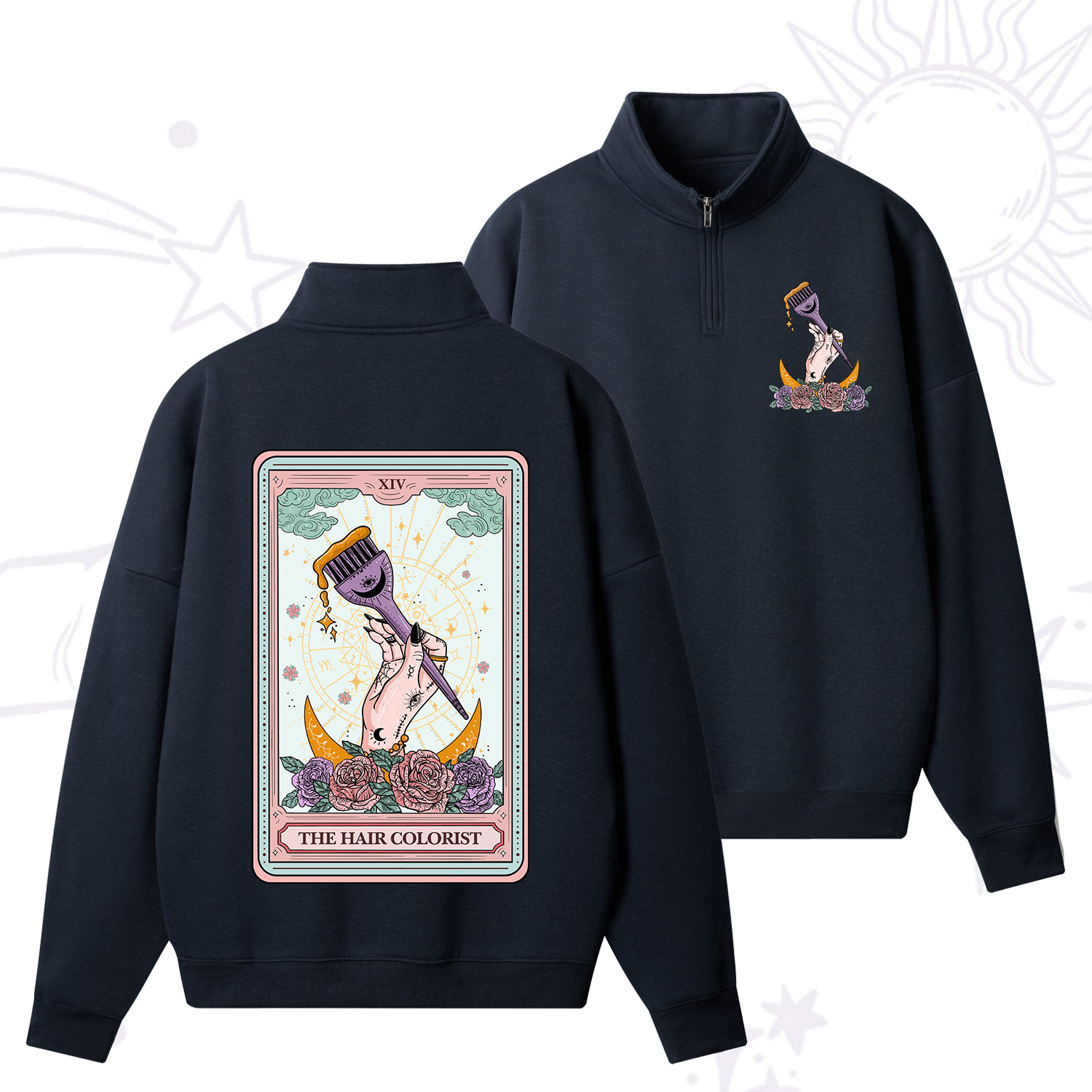 Purplehecate The Hair Colorist Tarot Zip Fleece Sweatshirt