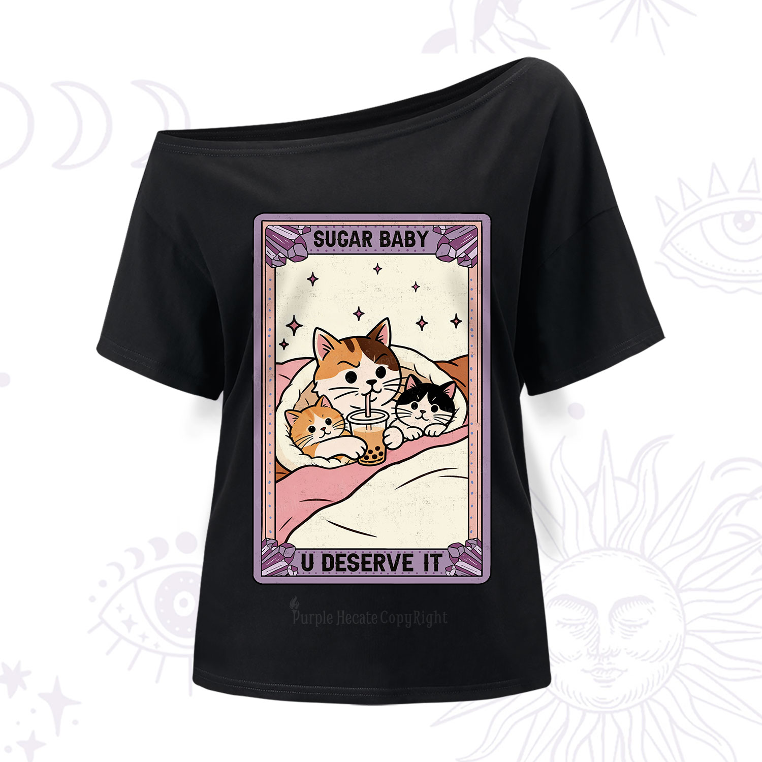 Purplehecate The Sugar Baby Cat Tarot One Shoulder T-Shirt