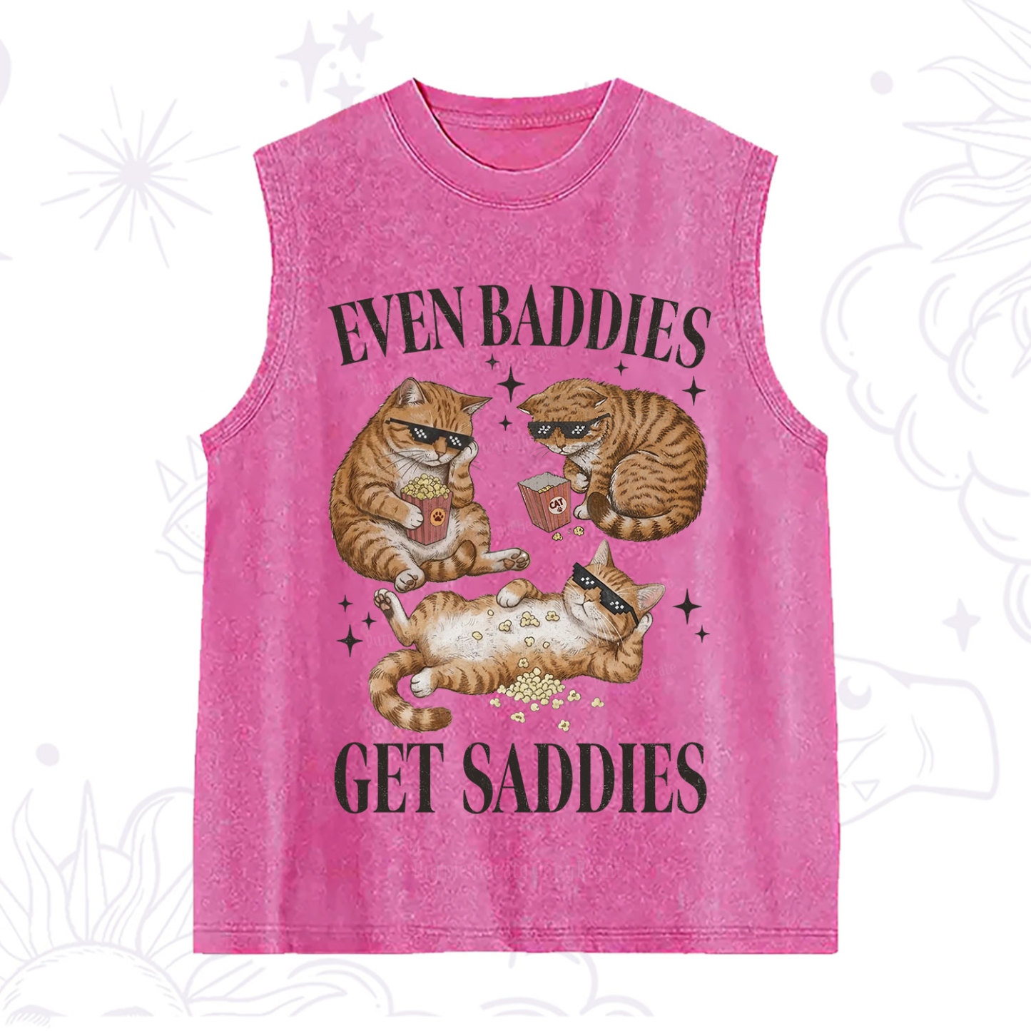 Purplehecate Even Baddies Get Saddies Funny Cat Washed Tank