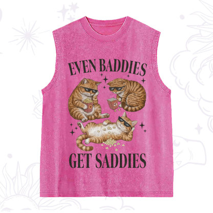 Purplehecate Even Baddies Get Saddies Funny Cat Washed Tank