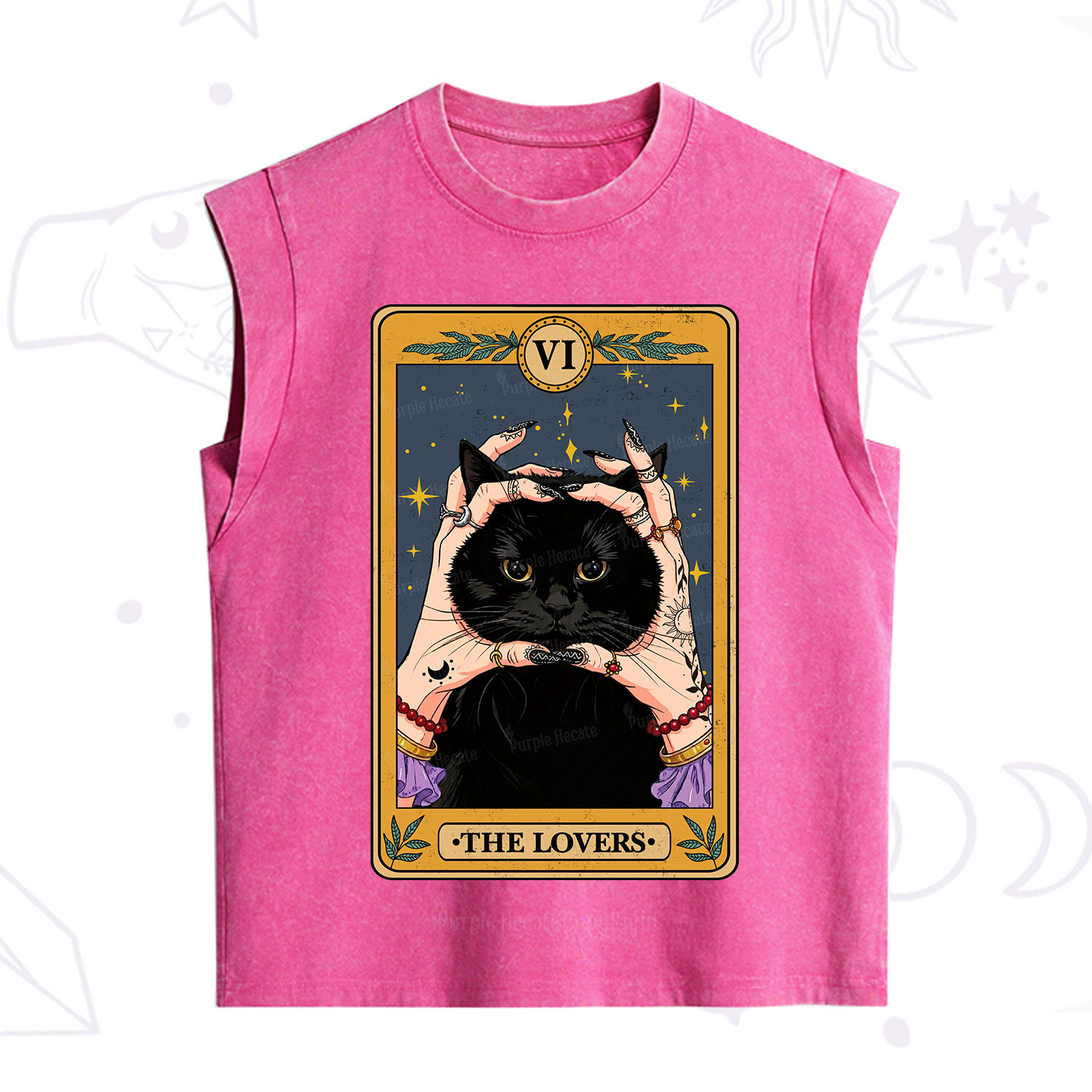 Purplehecate Black Cat The Lovers Tarot Card Vintage Washed Tank