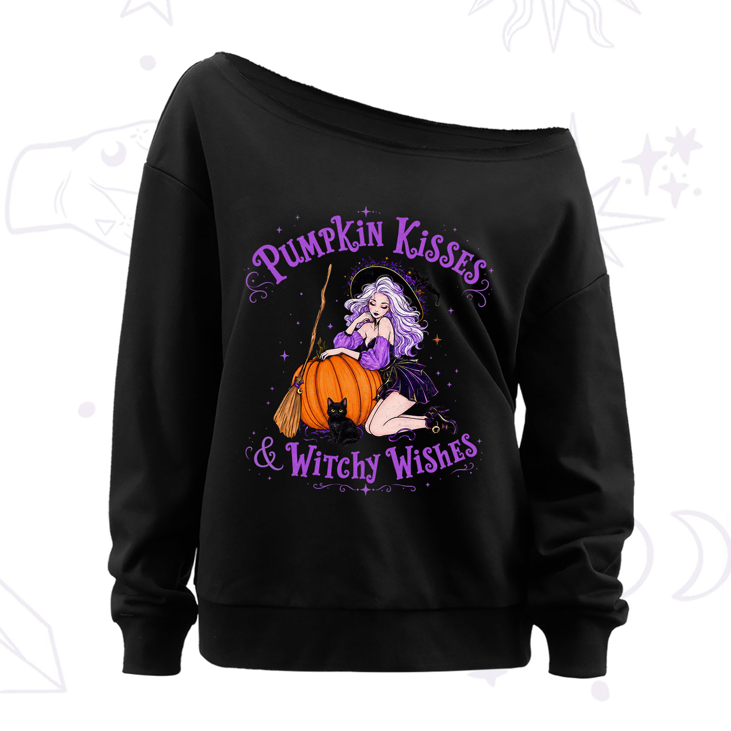 Purplehecate Pumpkin Kisses & Witchy Wishes Off The Shoulder Sweatshirt