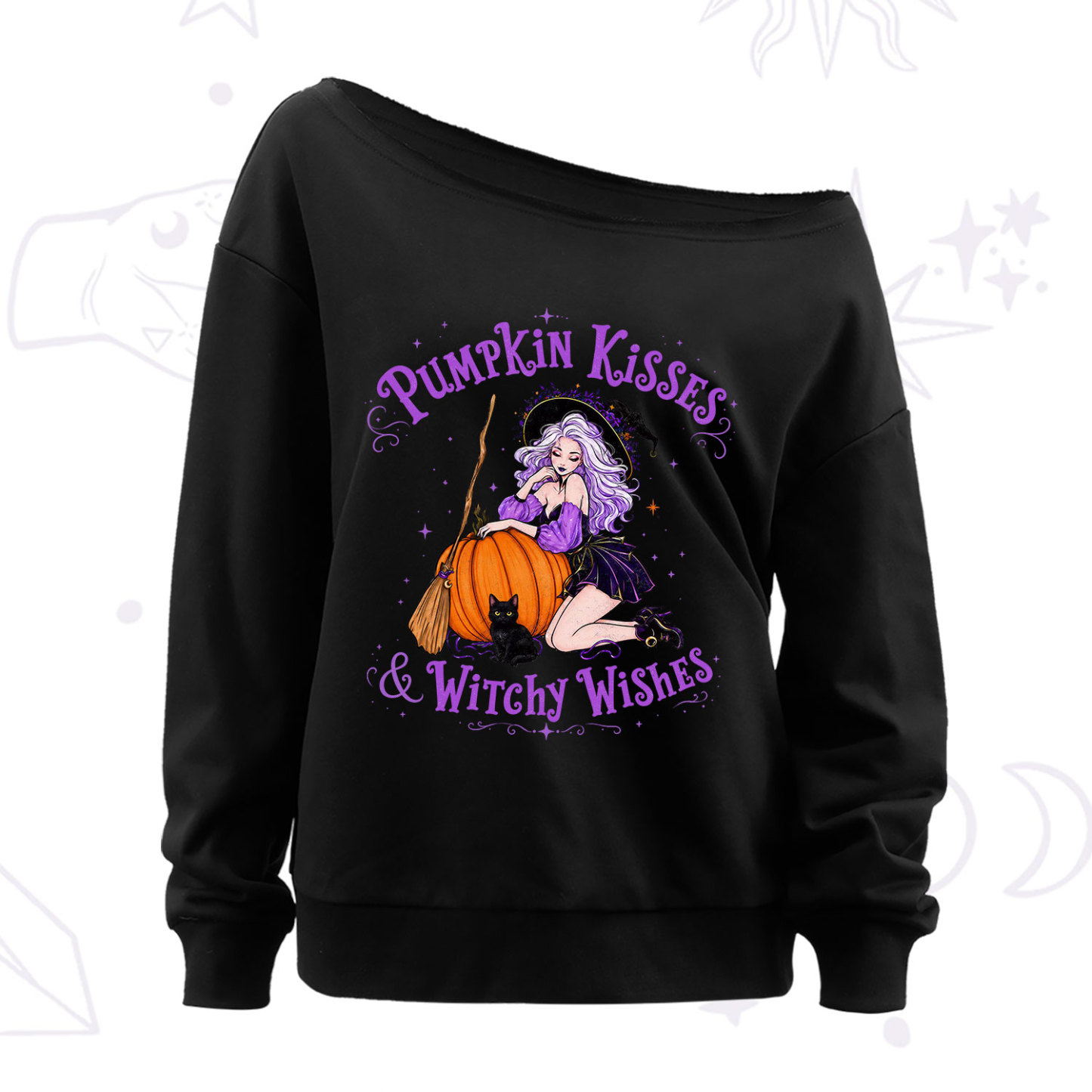 Purplehecate Pumpkin Kisses & Witchy Wishes Off The Shoulder Sweatshirt