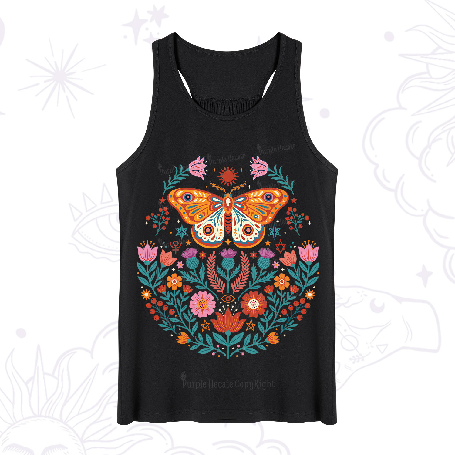 Purplehecate Boho Colorful Celestial Moth Tank