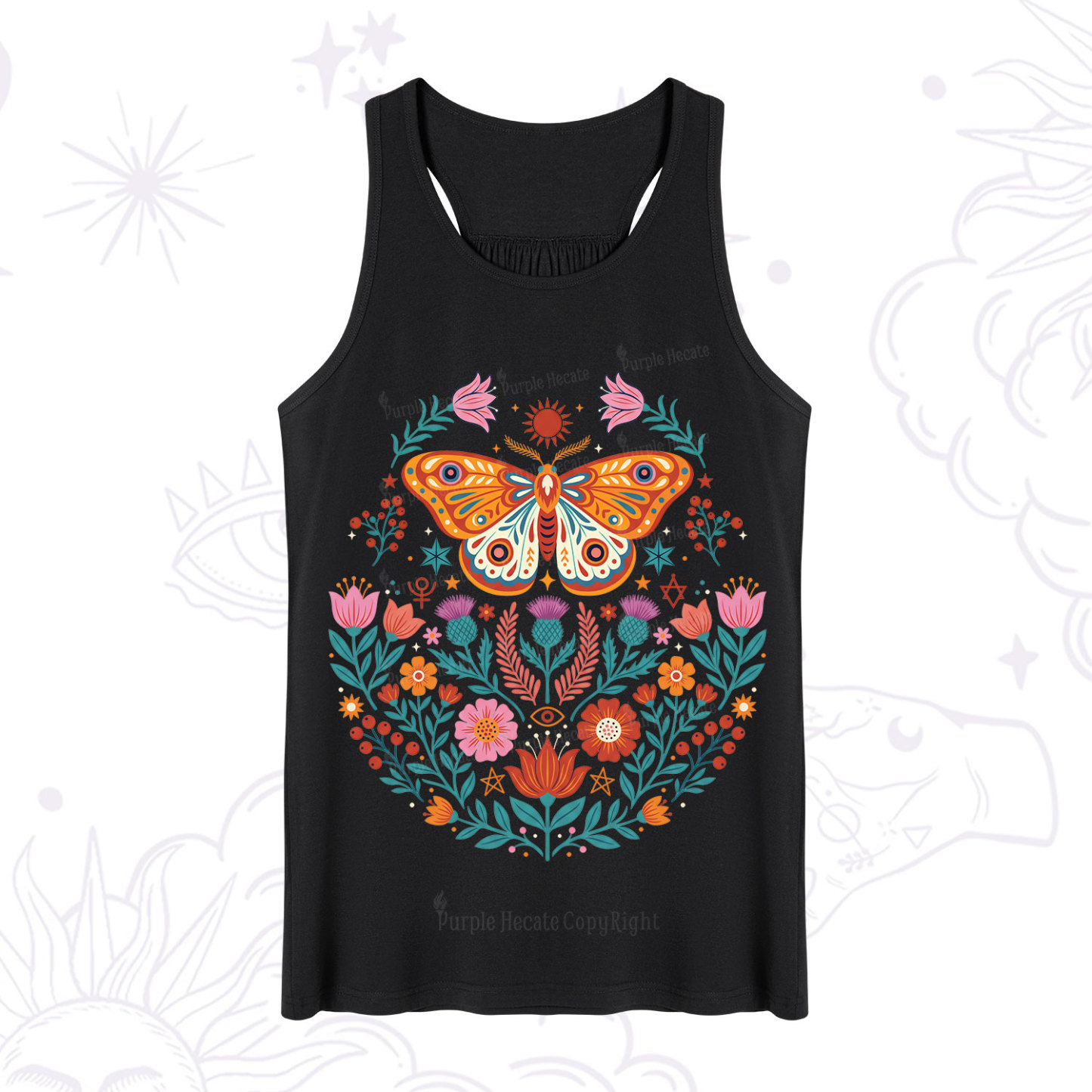 Purplehecate Boho Colorful Celestial Moth Tank