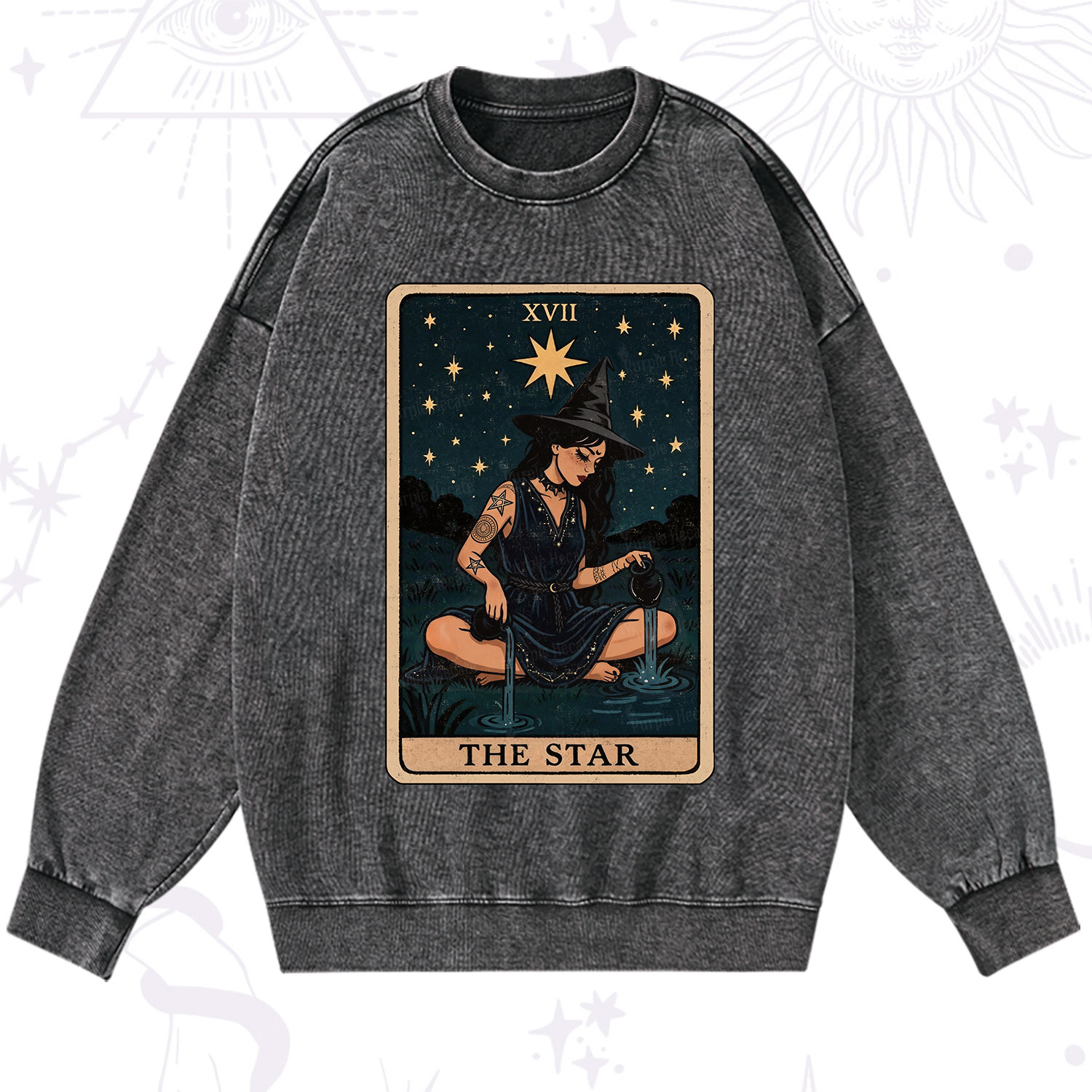 Purplehecate The Star Witch Tarot Washed Sweatshirt