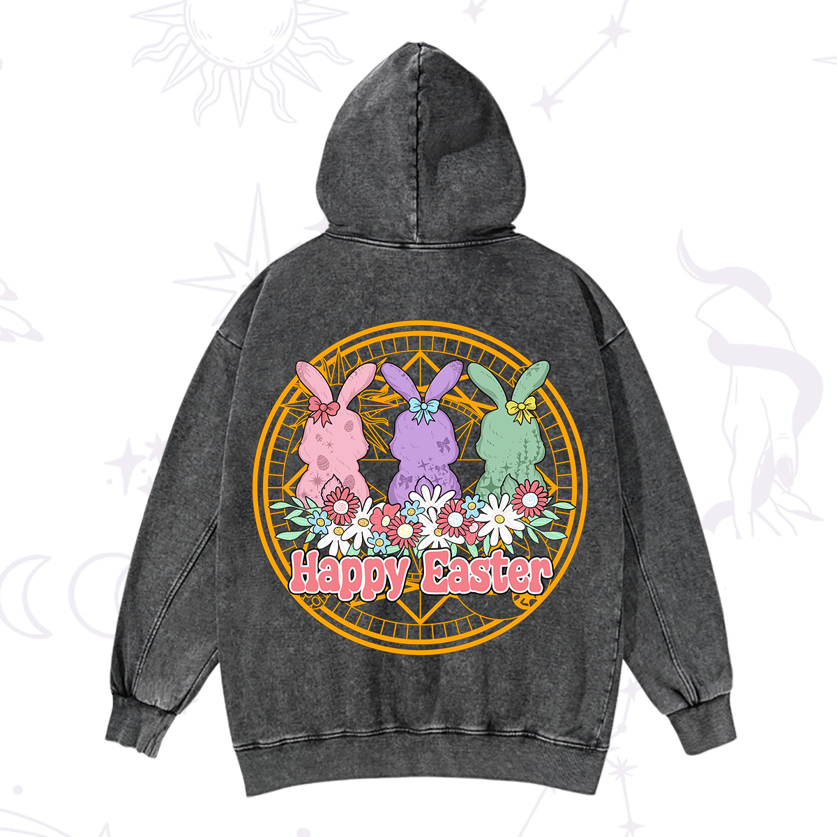 Purplehecate Happy Easter Bunny Washed Hoodie