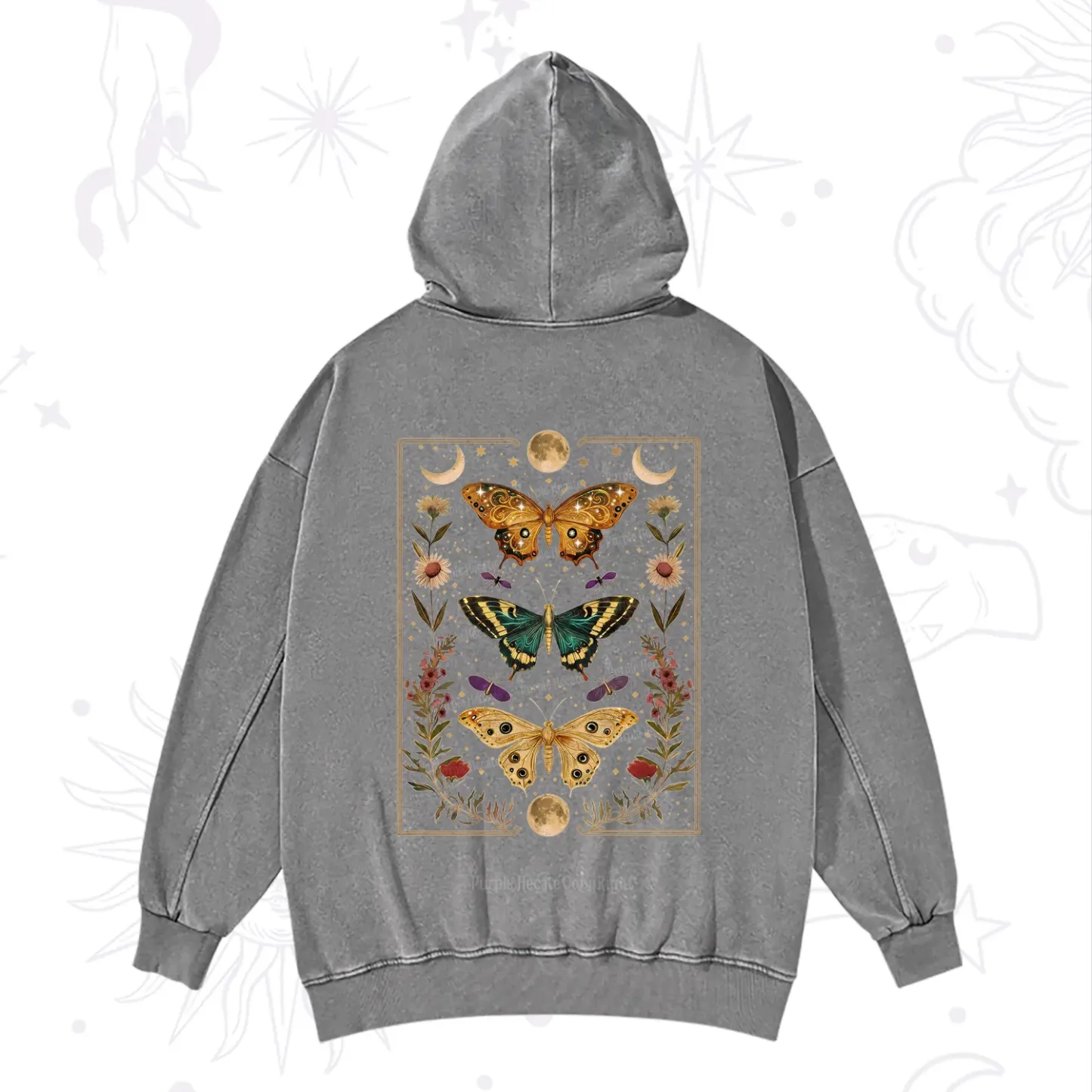 Purplehecate Sun and Moon Butterfly Washed Hoodie