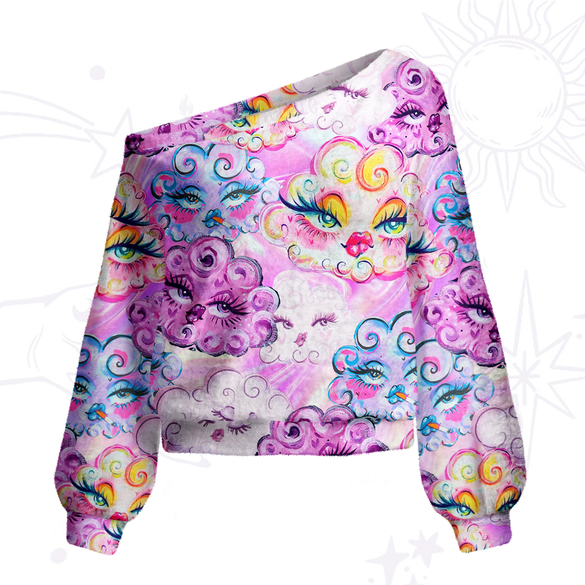 Purplehecate Dreamy Cloud Faces One Shoulder Sweaters