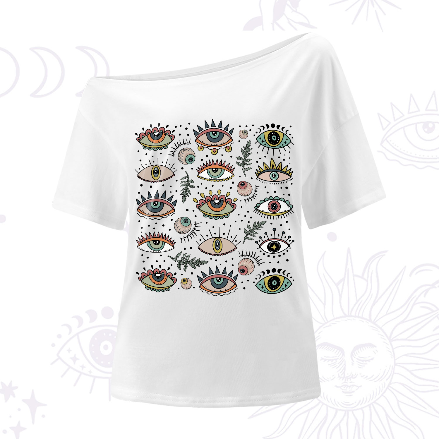 Purplehecate Evil Eye Array One-Shoulder T-Shirt